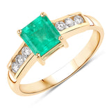 1.21 Carat Genuine Colombian Emerald and White Diamond 14K Yellow Gold Ring