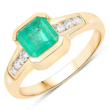 1.19 Carat Genuine Colombian Emerald and White Diamond 14K Yellow Gold Ring