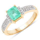 1.09 Carat Genuine Colombian Emerald and White Diamond 14K Yellow Gold Ring