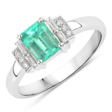 0.92 ct. Genuine Colombian Emerald and White Diamond 14K White Gold Ring for women