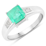 1.36 Carat Genuine Colombian Emerald and White Diamond 14K White Gold Ring