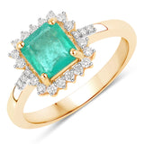 1.25 Carat Genuine Colombian Emerald and White Diamond 14K Yellow Gold Ring