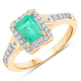 1.23 Carat Genuine Colombian Emerald and White Diamond 14K Yellow Gold Ring