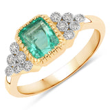 1.15 Carat Genuine Colombian Emerald and White Diamond 14K Yellow Gold Ring