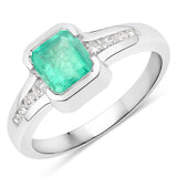 1.15 ct. Genuine Colombian Emerald and White Diamond 14K White Gold Ring for women
