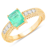 1.01 Carat Genuine Colombian Emerald and White Diamond 14K Yellow Gold Ring