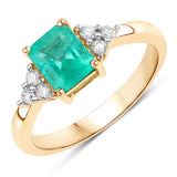 1.04 ct. Genuine Colombian Emerald and White Diamond 14K Yellow Gold Ring for women