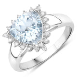 2.17 ct. Genuine Aquamarine and White Diamond 14K White Gold Ring
