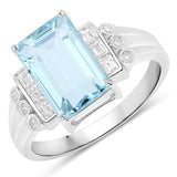 3.52 Carat Genuine Aquamarine and White Diamond 14K White Gold Ring