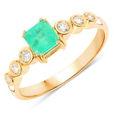 1.04 ct. Genuine Colombian Emerald and White Diamond 14K Yellow Gold Ring