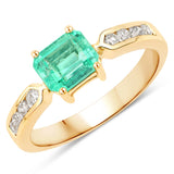 1.40 Carat Genuine Colombian Emerald and White Diamond 14K Yellow Gold Ring