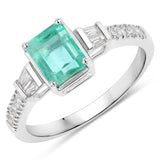 1.52 Carat Genuine Colombian Emerald and White Diamond 14K White Gold Ring