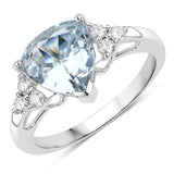 2.17 ct. Genuine Aquamarine and White Diamond 14K White Gold Ring