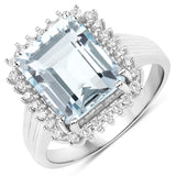 4.60 Carat Genuine Aquamarine and White Diamond 14K White Gold Ring