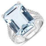 9.40 Carat Genuine Aquamarine and White Diamond 14K White Gold Ring