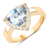 2.10 Carat Genuine Aquamarine and White Diamond 14K Yellow Gold Ring