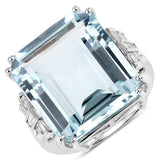 16.02 Carat Genuine Aquamarine and White Diamond 14K White Gold Ring
