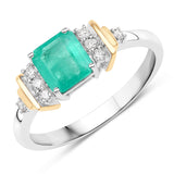 0.92 ct. Genuine Colombian Emerald and White Diamond 14K White Gold Ring