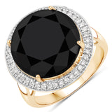 11.04 Carat Genuine Black Diamond and White Diamond 14K Yellow Gold Ring