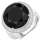 11.91 Carat Genuine Black Diamond and White Diamond 14K White Gold Ring