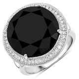 15.00 Carat Genuine Black Diamond and White Diamond 14K White Gold Ring