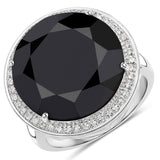 14.98 Carat Genuine Black Diamond and White Diamond 14K White Gold Ring