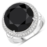 11.90 Carat Genuine Black Diamond and White Diamond 14K White Gold Ring