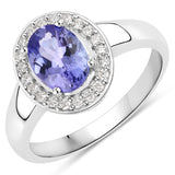 1.32 Carat Genuine Tanzanite and White Diamond 14K White Gold Ring