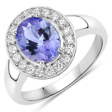 1.97 Carat Genuine Tanzanite and White Diamond 14K White Gold Ring