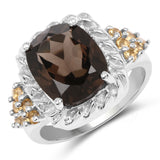 4.97 Carat Genuine Smoky Quartz & Citrine .925 Sterling Silver Ring