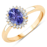 0.86 Carat Genuine Tanzanite and White Diamond 14K Yellow Gold Ring