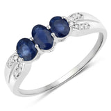 0.73 ct Genuine Blue Sapphire and White Diamond 14K White Gold Ring