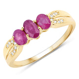 0.75 ct Genuine Ruby and White Diamond 14K Yellow Gold Ring
