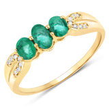 0.53 Carat Genuine Zambian Emerald and White Diamond 14K Yellow Gold Ring