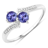 0.51 ct. Genuine Tanzanite and White Diamond 14K White Gold Ring