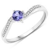0.28 Carat Genuine Tanzanite and White Diamond 14K White Gold Ring