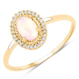0.35 ct Genuine Ethiopian Opal and White Diamond 14K Yellow Gold Ring