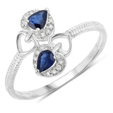 0.34 ct Genuine Blue Sapphire and White Diamond 14K White Gold Ring