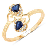 0.34 ct Genuine Blue Sapphire and White Diamond 14K Yellow Gold Ring