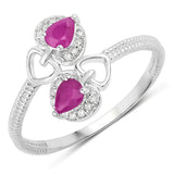0.44 Carat Genuine Ruby and White Diamond 14K White Gold Ring