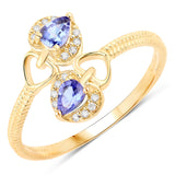 0.33 Carat Genuine Tanzanite and White Diamond 14K Yellow Gold Ring