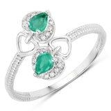 0.32 ct. Genuine Zambian Emerald and White Diamond 14K White Gold Ring