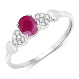 0.36 Carat Genuine Ruby and White Diamond 14K White Gold Ring
