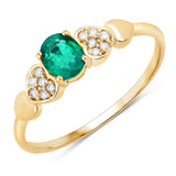 0.36 Carat Genuine Zambian Emerald and White Diamond 14K Yellow Gold Ring