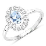 0.44 Carat Genuine Aquamarine and White Diamond 14K White Gold Ring
