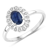 0.52 Carat Genuine Blue Sapphire and White Diamond 14K White Gold Ring