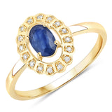 0.52 Carat Genuine Blue Sapphire and White Diamond 14K Yellow Gold Ring