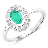 0.48 ct Genuine Zambian Emerald and White Diamond 14K White Gold Ring