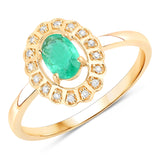 0.48 ct Genuine Zambian Emerald and White Diamond 14K Yellow Gold Ring