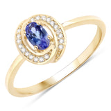 0.31 Carat Genuine Tanzanite and White Diamond 14K Yellow Gold Ring
